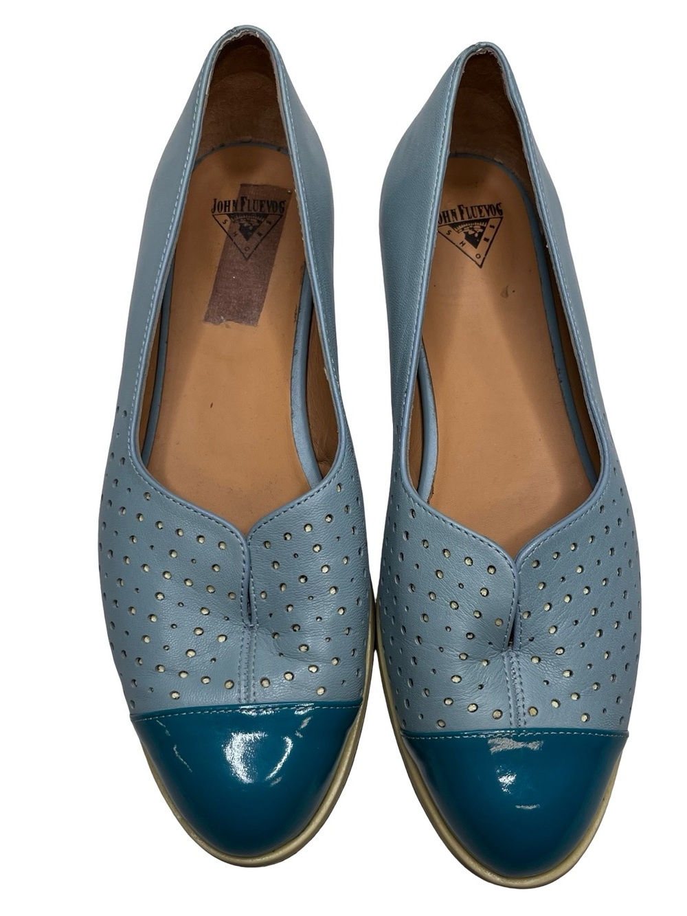 John Fluevog Powder Blue Perforated Leather Flat